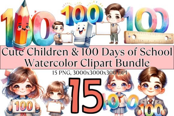 100 Days of School Watercolor Clipart: A Creative Resource for Celebrating Educational Milestones