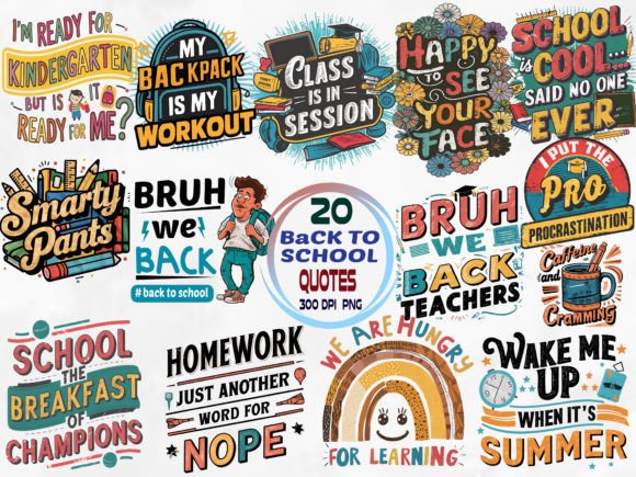 Back to School Funny Quote Clipart Bundle: A Creative Resource for Educators and Designers