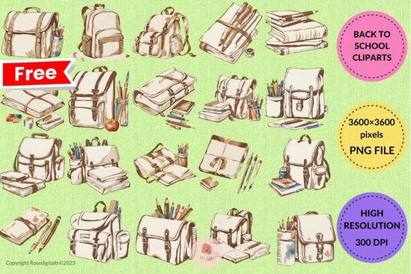 Back to School Watercolor Cliparts Free1