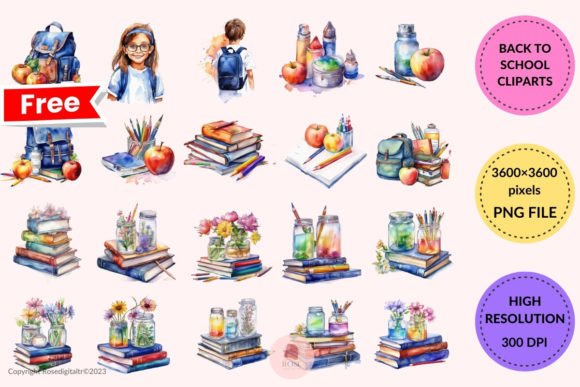 Back to School Watercolor Cliparts Free2