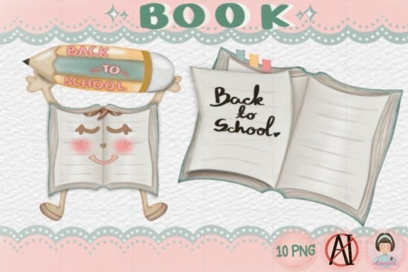 Book Open Set Cartoon Back to School