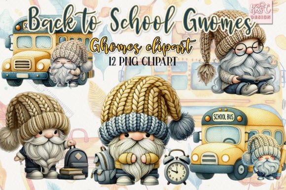 Charming Watercolor Back-to-School Gnomes Clipart for Creative Projects