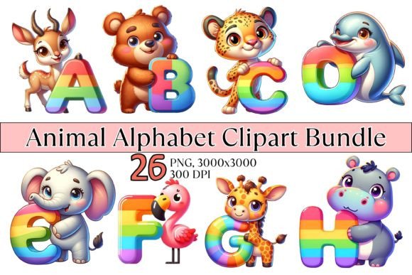 Cute Animal Alphabet Clipart PNG Bundle