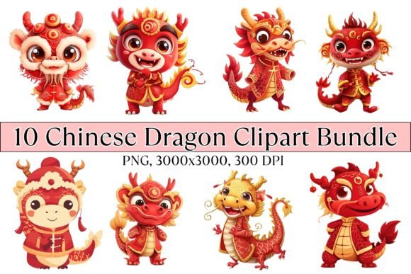 Cute Chinese Dragon Clipart Bundle PNG