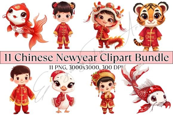 Cute Chinese New Year Clipart Bundle PNG