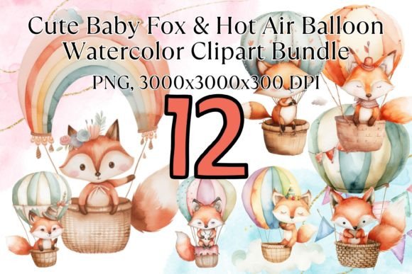 Cute Fox Hot Air Balloon Watercolor