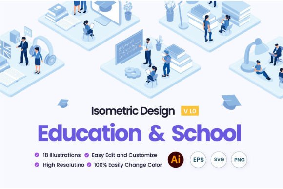 Education and School Isometric Set: Enhancing Visual Communication in the Digital Age