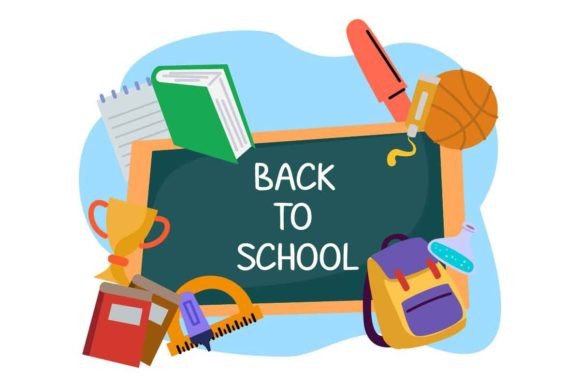 Flat Background for Back to School: Blackboard Theme and Education Elements