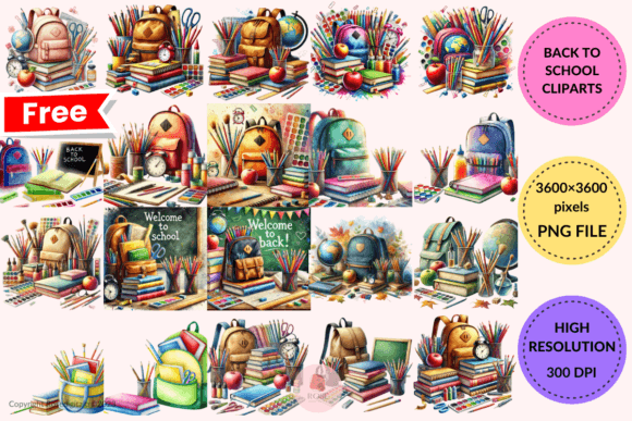 Free Back to School Watercolor Cliparts