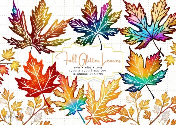 Glitter Fall Leaves SVG PNG Clipart: A Versatile Resource for Creative Projects