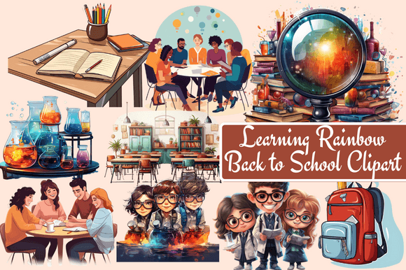 Learning Rainbow Back to School Clipart