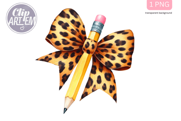 Pencil with Leopard Bow Teacher PNG File